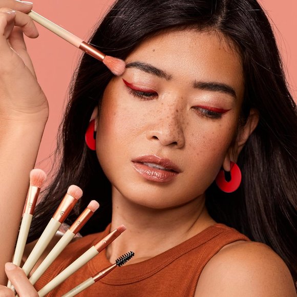 6 Blending Brushes for Eyes Eco Friendly Makeup Brush Orange Cruelty Free Vegan - Picture 5 of 13